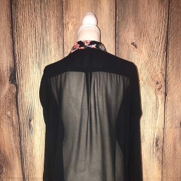 ELODIE ANTHROPOLOGIE SMALL SHEER BLACK LONG SLEEVED Blouse - Picture 5 of 6